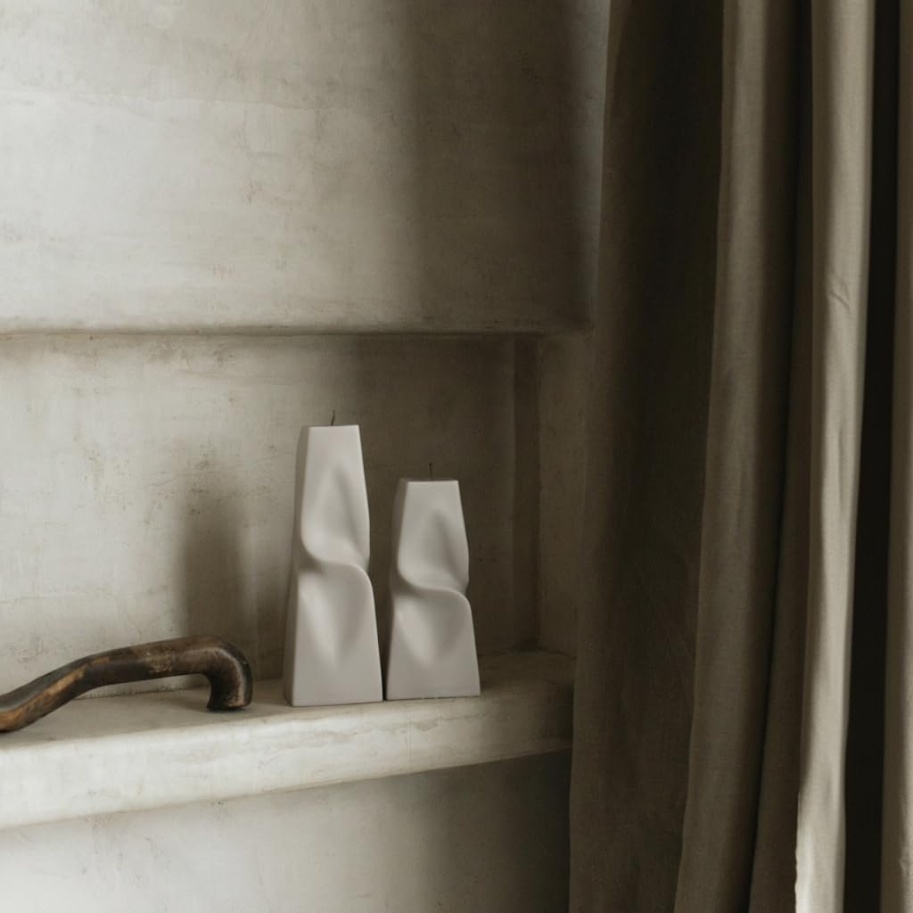 Twisted Pyramid Candle - Beautiful Handmade Pillar Soy Wax Elegant Aesthetic Candle Housewarming Gift Home Room Shelf Decor Idea (Set of 2) (Moon Gray) - Image 2