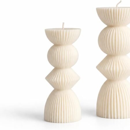 Sculptural Ribbed Candle Set, Geometric Pillar Candle Decor, Modern Minimalist Home Decor Gift, Handmade Soy Candle Set of 2