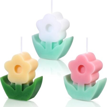3 Pcs Flower Shaped Scented Candle Set Soy Wax Candle Decor for Table Fireplace Room Aesthetic Cute Gifts for Christmas Women Birthday Anniversary Party Favors(Pink, White, Yellow)