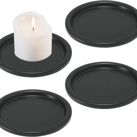 Candle Holder Plate 4Pcs Black Iron Tray for Pillar Candles