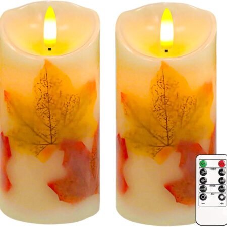 Maple Leaves Flameless Candles Set of 2, Fall Candles with Remote & Timer