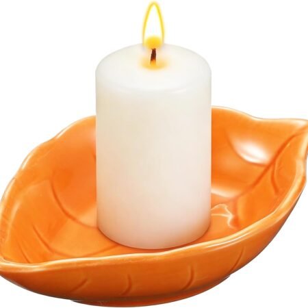 Candle Holder Plates Leaf Shaped 4.3"x3" Orange