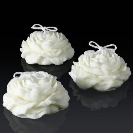 3 Pcs Rose Shaped Soy Wax Candles Decor, White, 3 in