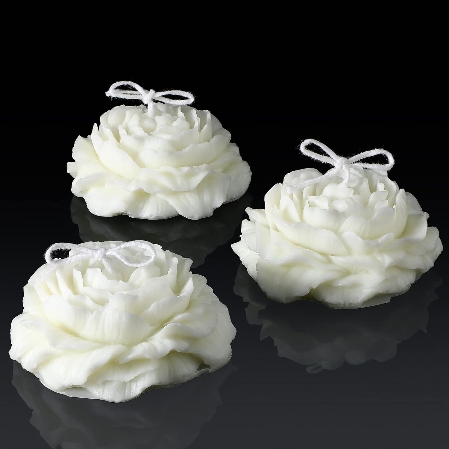 3 Pcs Rose Shaped Soy Wax Candles Decor, White, 3 in