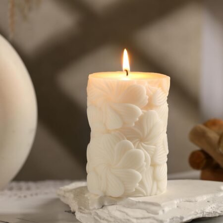 Ribbed Pillar Candle Decorative Candles 3.8 x 2.6 Inch