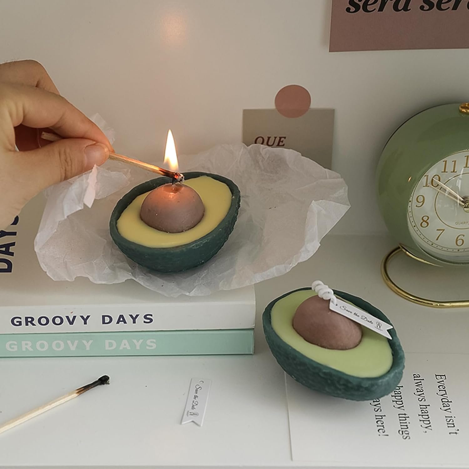 Avocado Shaped Scented Candle,90G Aroma Soy Wax Decorative Candle for Table Photo Prop Birthday Gift,Prefect for Meditation Stress Relief Mood Boosting Bath - Image 2