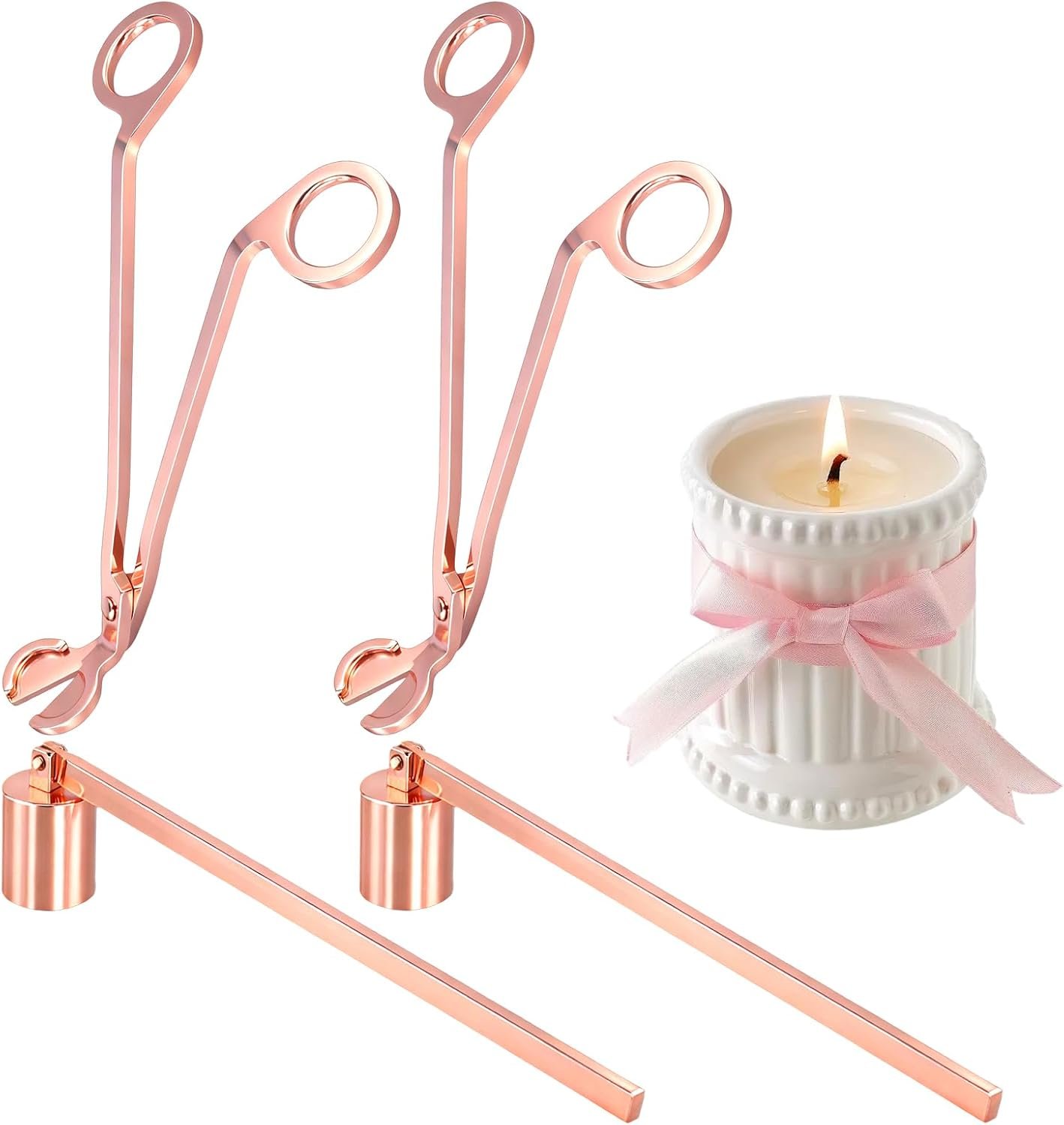 Candle Snuffer and Wick Trimmer Set of 4, Rose Gold