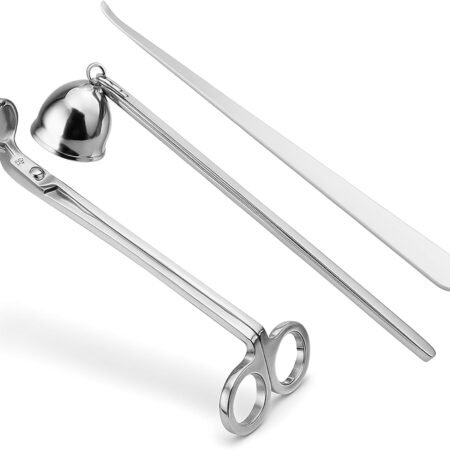 3 in 1 Candle Accessory Set, Candle Wick Trimmer Cutter, Snuffer, Dipper, Wick Care Kit with Trimmer, Dipper and Extinguisher (Silver)