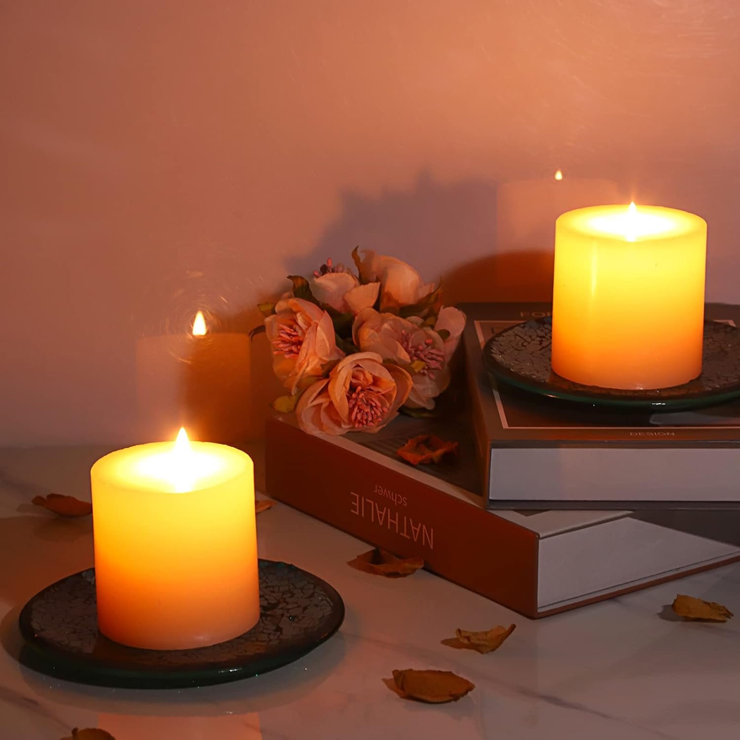Glass Pillar Candle Holder Plates Round Candle Trays - Image 2