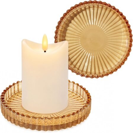 Amber Glass Candle Dishes 2 Pack, Pillar Candle Holders, Decorative Trays