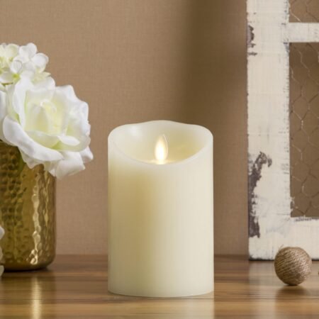 Flameless LED Battery Operated Ivory Pillar Candle, Flickering Realistic Moving Flame, 3" x 4.5" Luminous Real Wax Indoor Home Decor Pack of 1