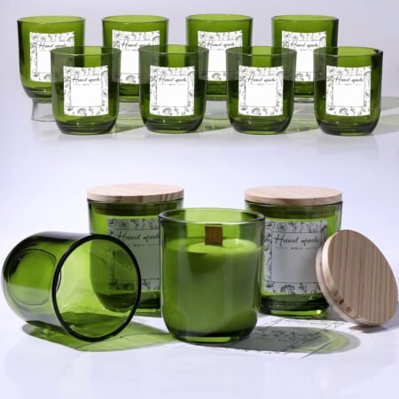 12PCS Premium 8oz Green Glass Candle Jars with Lids - Bulk Empty Vessels for Candles, Eco-Friendly Candle Containers for Wedding Gifts & Candle Making Supplies, Ideal for Business Owners