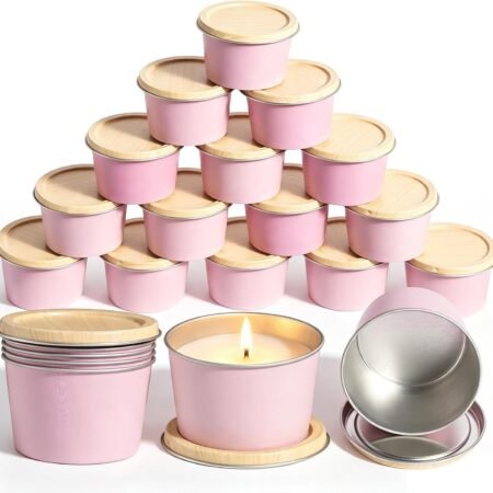 12 Pack Candle Tins, 2.5 OZ Pink Jars with Metal Wood-Grain Lids