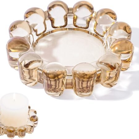 Bubble Candle Dish Glass Candle Holder Tray, Round Pillar Candlestick Plate Stand for Table Centerpieces, Modern Decorative, Home Decor, Party, Wedding, Suitable for Large Cylindrical Candles