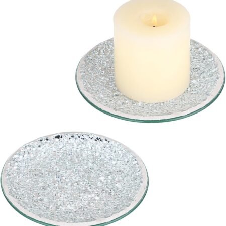 6 Inch Mosaic Glass Pillar Candle Holder Plates Round Candle Trays