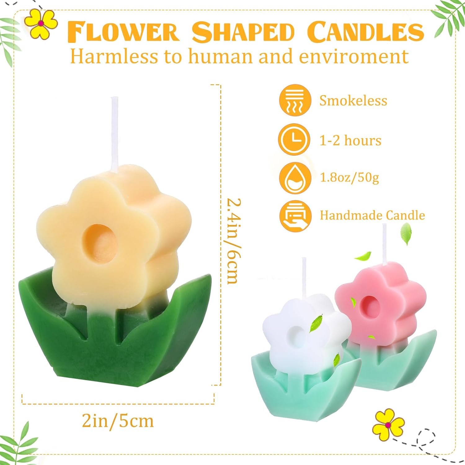 3 Pcs Flower Shaped Scented Candle Set Soy Wax Candle Decor for Table Fireplace Room Aesthetic Cute Gifts for Christmas Women Birthday Anniversary Party Favors(Pink, White, Yellow) - Image 2