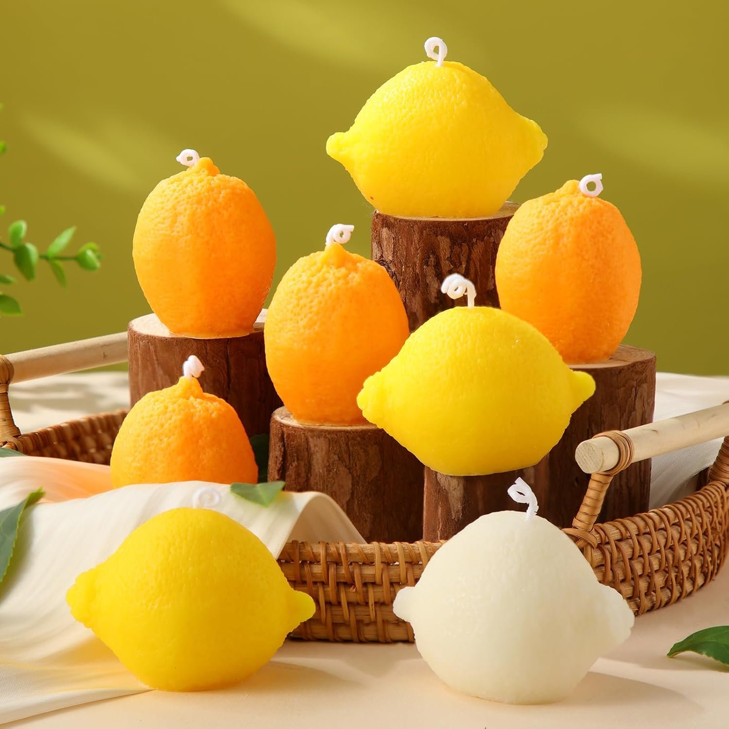 8 Pcs Lemon Shaped Candles Soy Wax Decorative, Orange,Yellow,White