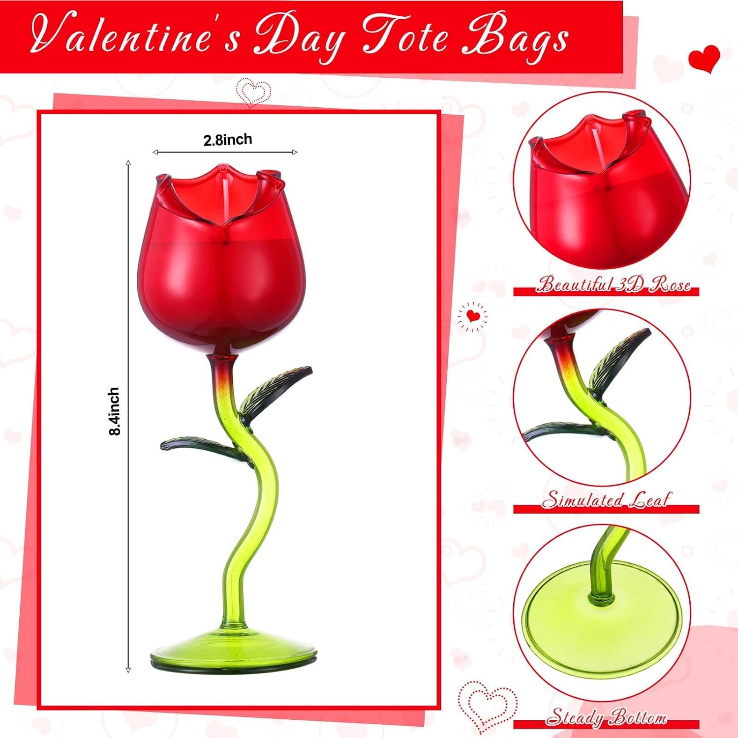 2 Pcs Rose Wine Scented Candles Glass,Red Rose,Green Color Leaf - Image 2