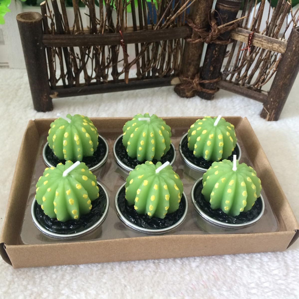 Green Cactus Shaped Candle Xmas Simulation Plant Tea Light - Image 2