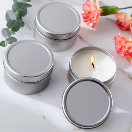 Travel Size Vanilla Scented Candle Tins with Lids (Set of 12), Bridal Shower Favors, Wedding Favors, Bridesmaid Gifts,Silver,12 pcs
