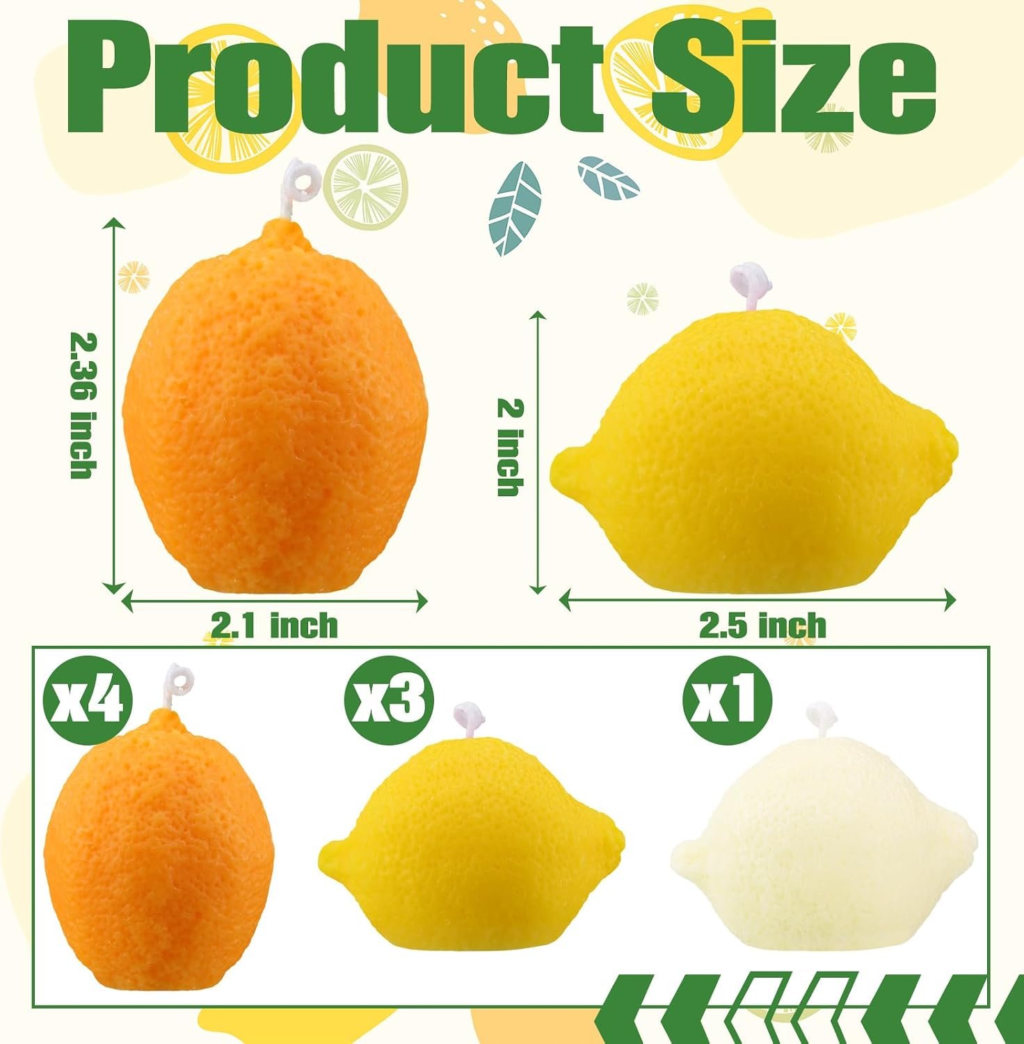 8 Pcs Lemon Shaped Candles Soy Wax Decorative, Orange,Yellow,White - Image 2