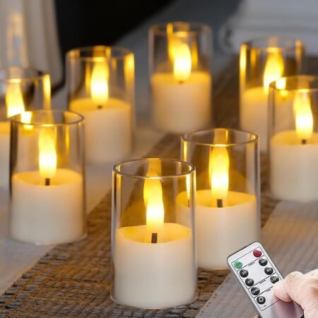 Flameless D: 1.7" H: 2.5" Small Tea Light LED Candles, Acrylic Battery Operated Votive with Remote Control and Timer, Tealight White Flickering Warm Light Pack of 8 Electric Long Lasting