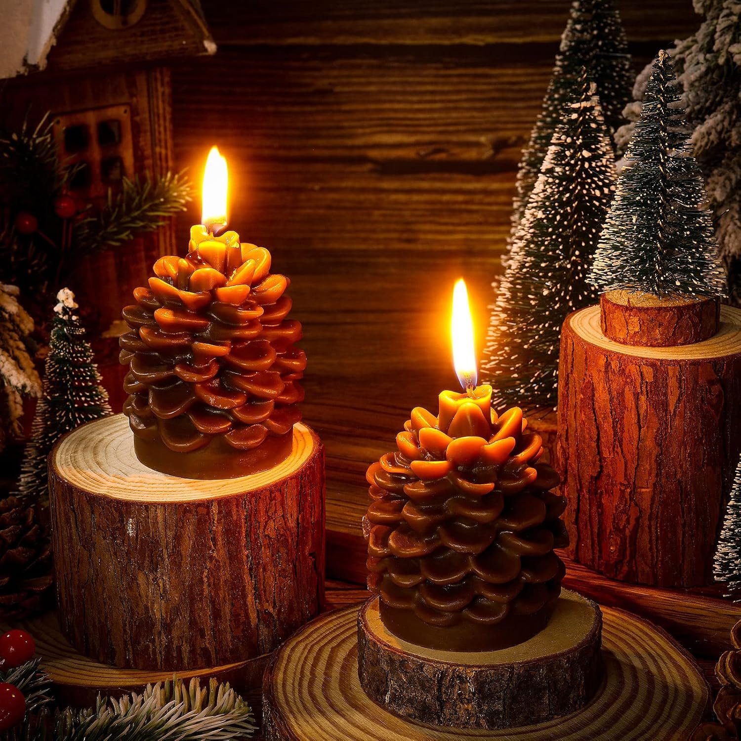 2 Pcs Pine Cone Scented Candles Holiday,Christmas Pine Cone