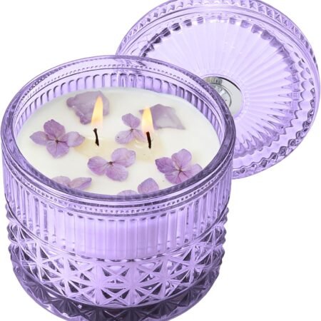 Purple Crystal Candles Lilac & Violet Candle for Home Scented, Non-Toxic, Unique Meditation Spiritual Gifts, 14 oz, Valentines Day Gifts for Mom Friends Wife Sister Stocking Stuffers