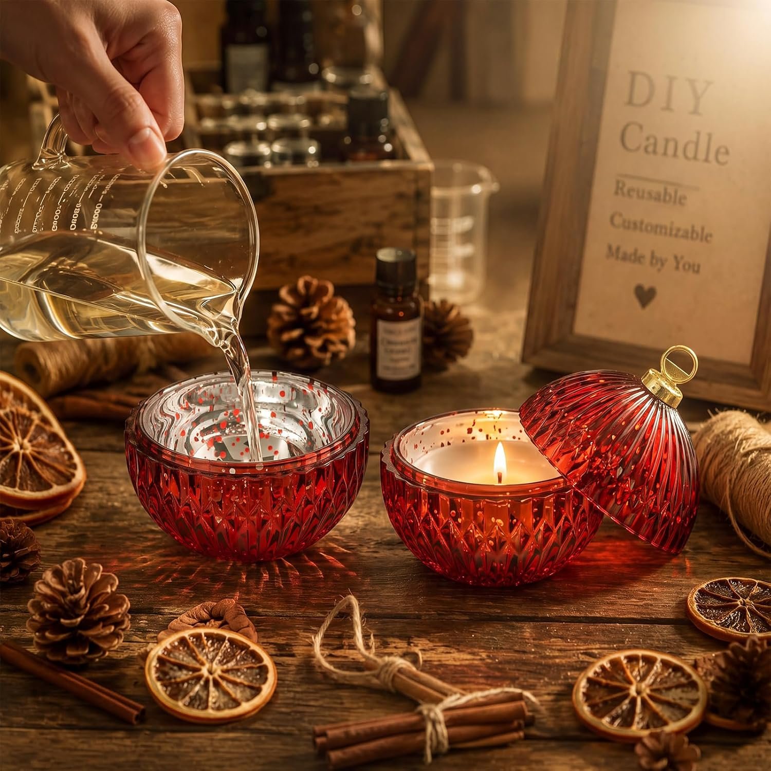 4 Pack 4'' Glass Christmas Candle Jars for Candle Making, Red - Image 2