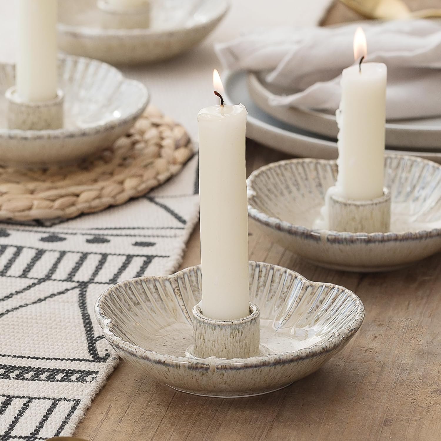 Ceramic Taper Candle Holder, Candlestick Holder with Tray Base