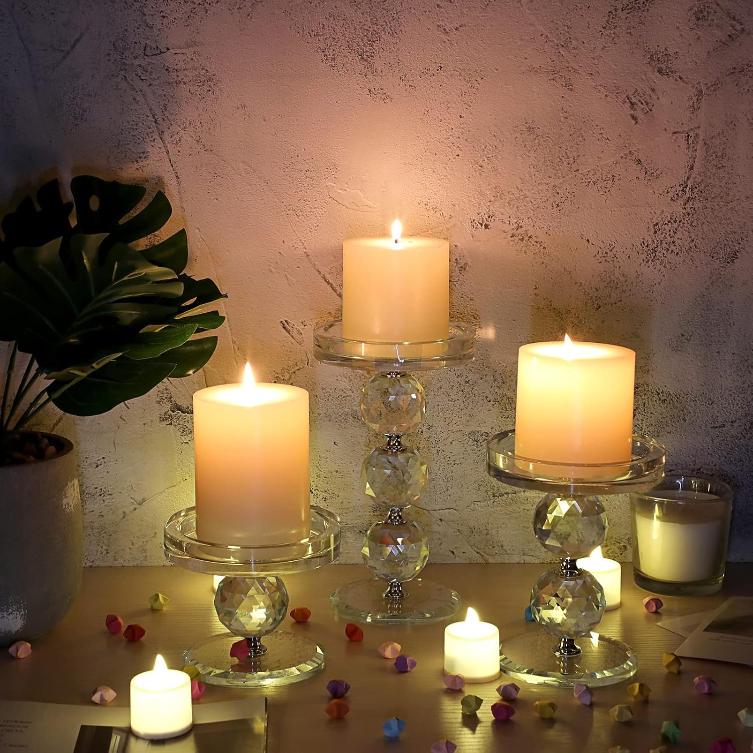 Crystal Glass Pillar Candlestick Holders Pillar Candle Holders Sets - Image 2
