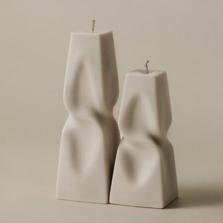 Twisted Pyramid Candle - Beautiful Handmade Pillar Soy Wax Elegant Aesthetic Candle Housewarming Gift Home Room Shelf Decor Idea (Set of 2) (Moon Gray)
