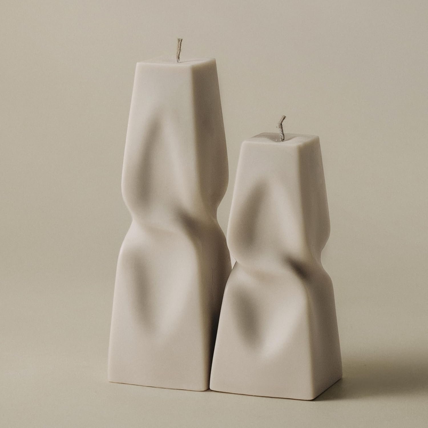 Twisted Pyramid Candle - Beautiful Handmade Pillar Soy Wax Elegant Aesthetic Candle Housewarming Gift Home Room Shelf Decor Idea (Set of 2) (Moon Gray)