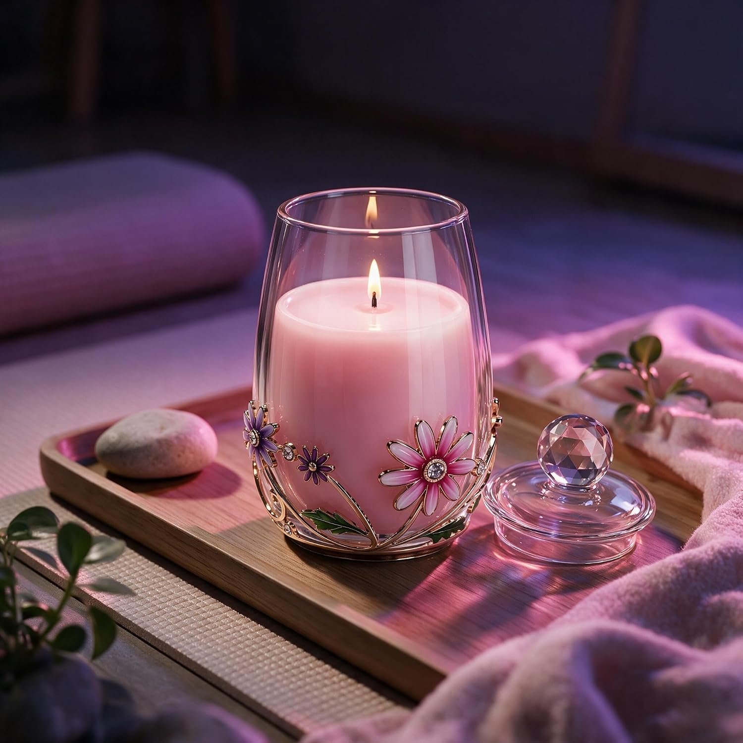 Gardenia scentend Candles Gifts for Women,Crystal Lid Gift Jar - Image 2