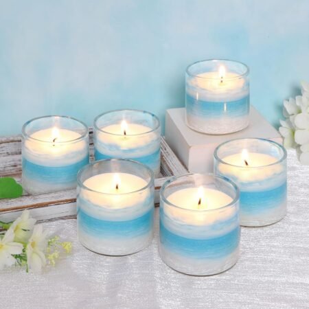 Jar Candles Scented Set of 6 Candle for Home Scented Votive Decorative Aromatherapy Candles Gift Set Clean Burning Non Toxic Long Lasting Ocean Theme for Home Decor Meditation Stress Relief