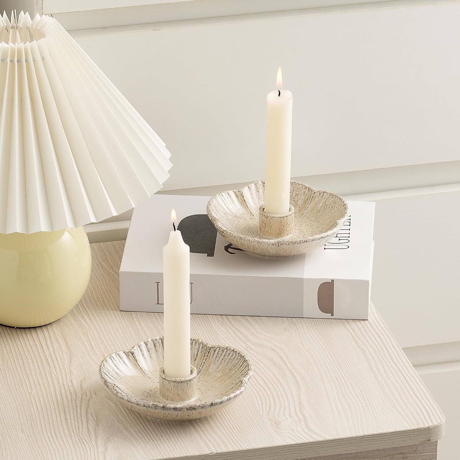 Ceramic Taper Candle Holder, Candlestick Holder with Tray Base - Image 2