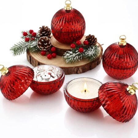 4 Pack 4'' Glass Christmas Candle Jars for Candle Making, Red