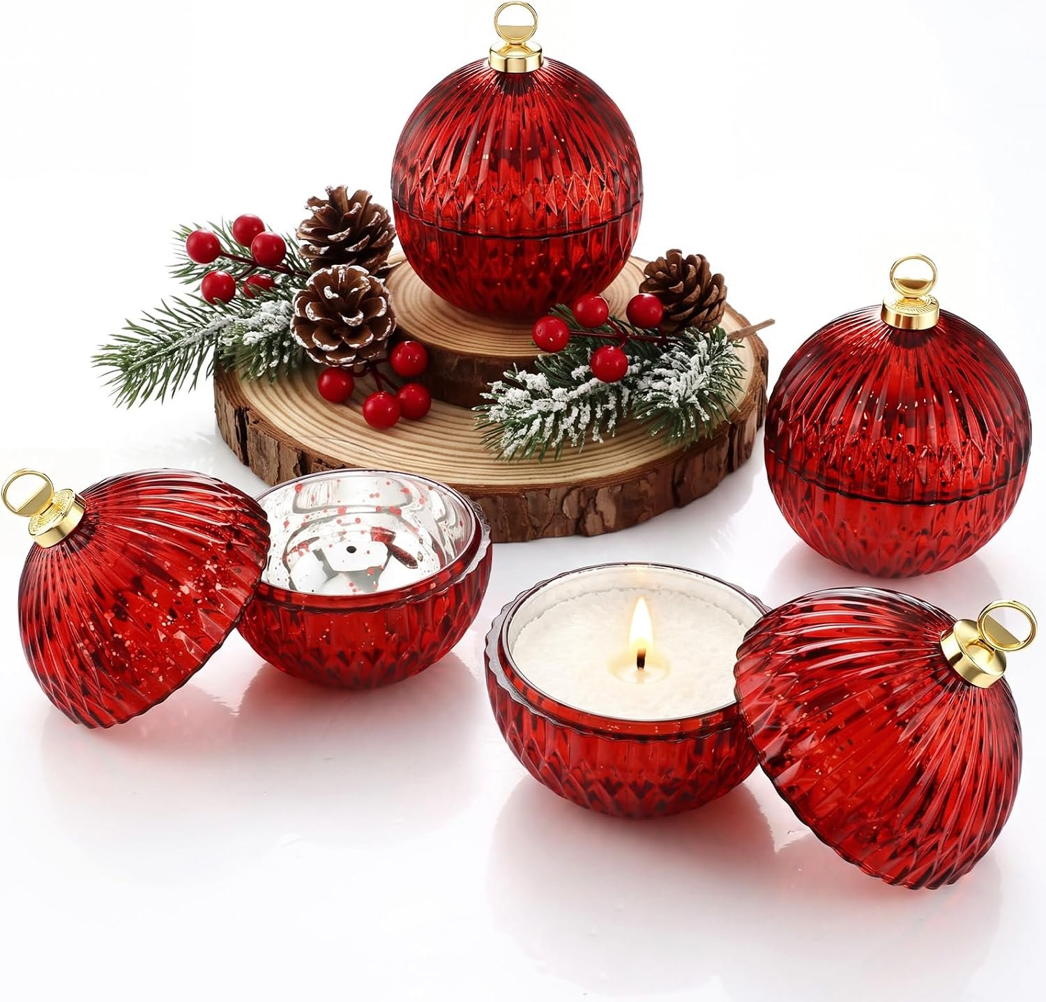 4 Pack 4'' Glass Christmas Candle Jars for Candle Making, Red